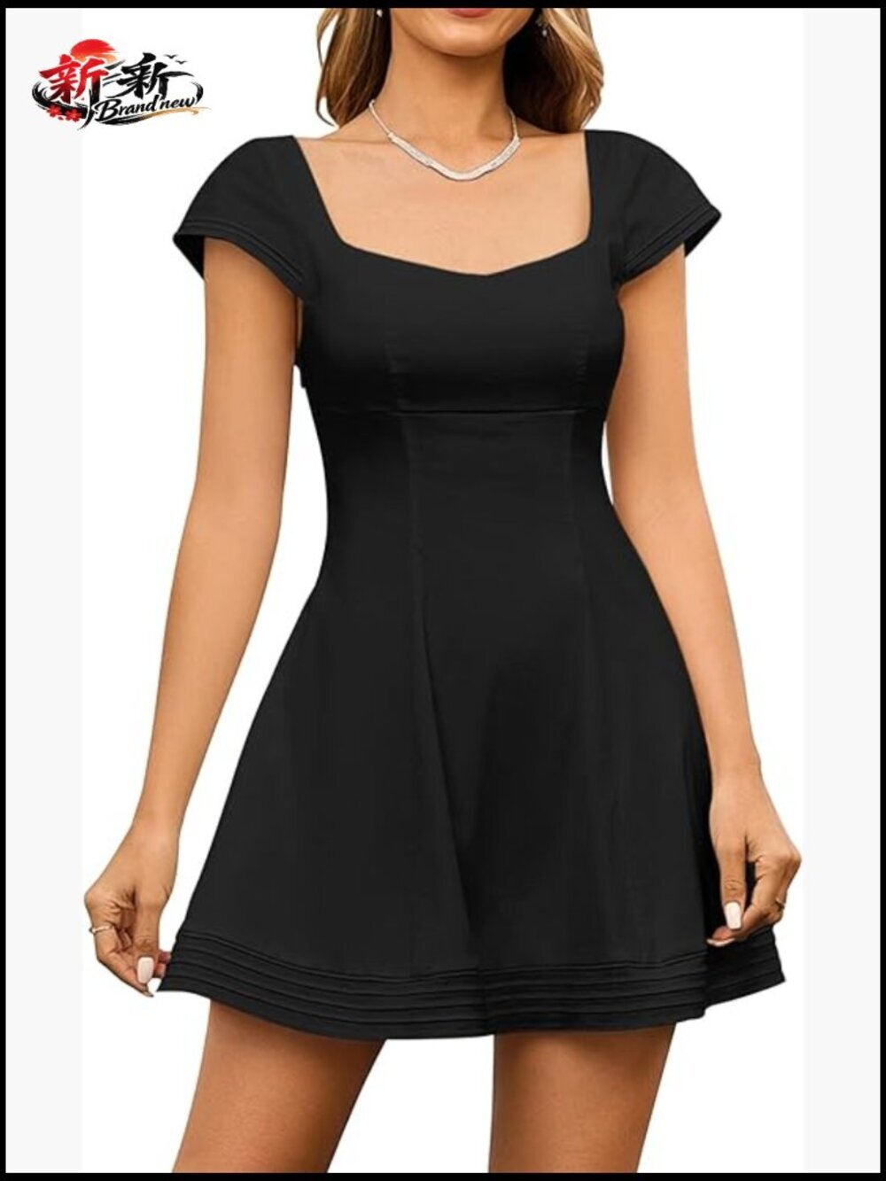 Cap Sleeve Sweetheart Neckline Mini Dress A-Line Flowy Graduation Dress